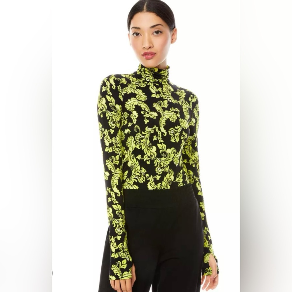 Alice + Olivia Delaina Long Sleeve Black and Yellow Floral Top